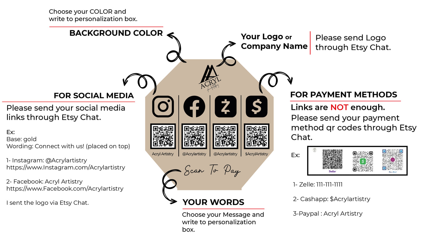 Multi QR code Business Social Media Sign Payment Sign