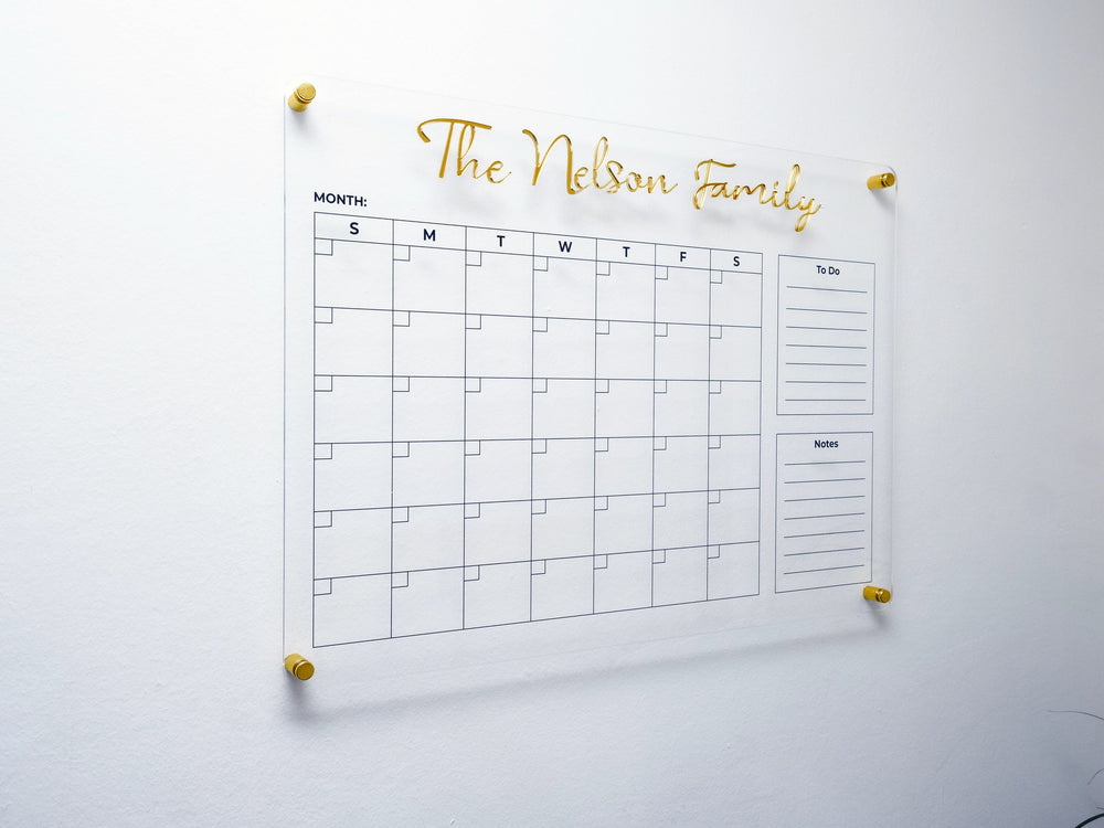 Acrylic dry erase family calendar with To Do and Notes sections