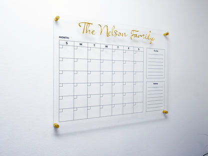 Acrylic dry erase family calendar with To Do and Notes sections